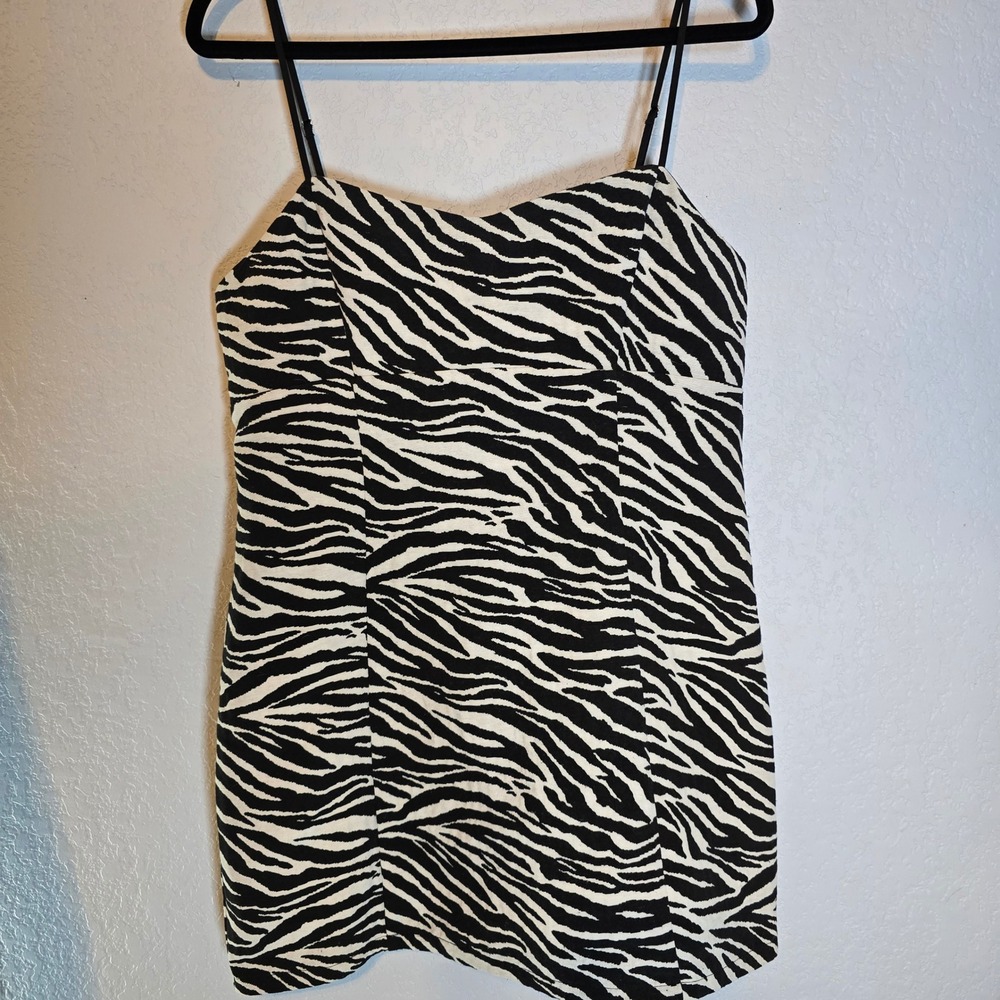 NWOT For Love & Lemons Zebra Print Mini Dress‎ Bodycon Sleeveless XL Jacquard